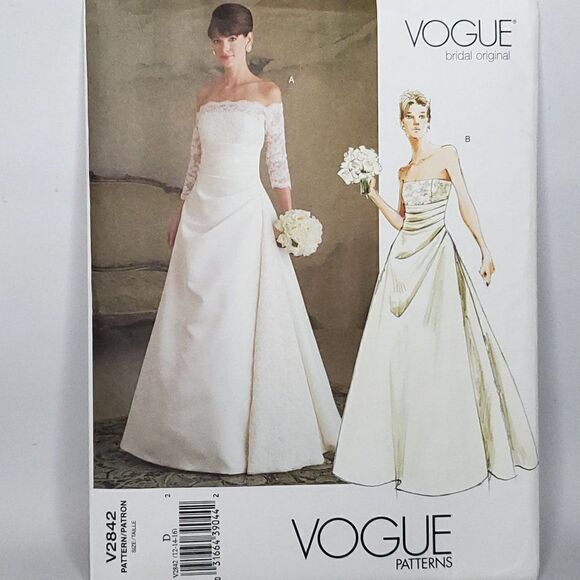 Vogue Bridal Dress Pattern V2842 D 12 14 16 Off Shoulder Sleeveless Uncut - Picture 1 of 2